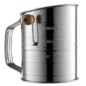 Flour Sifter for Baking Fine Mesh Rotary Hand Crank with Loop Agitator- Steel